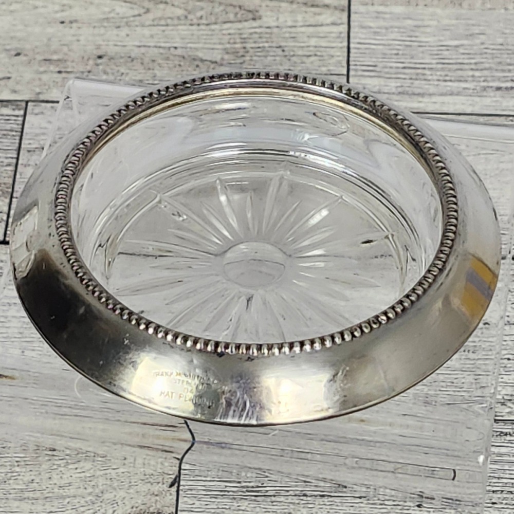 Vintage Frank M Whiting Sterling Silver Glass Coaster Starburst  Number 04